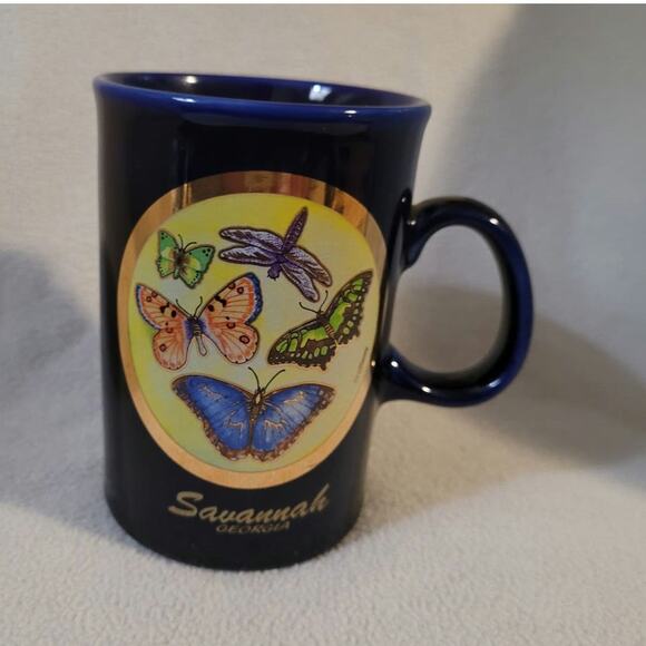 New Butterfly Chokin Savannah Georgia Blue Pottery Gold - Picture 8 of 8